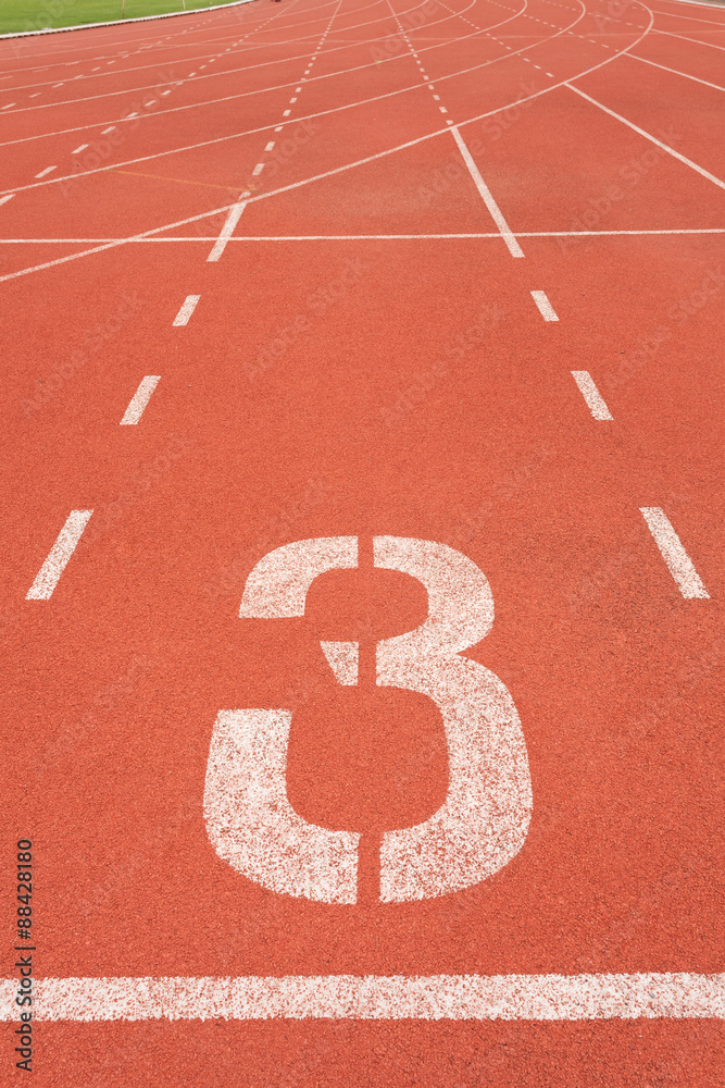 Athletics track lane number three