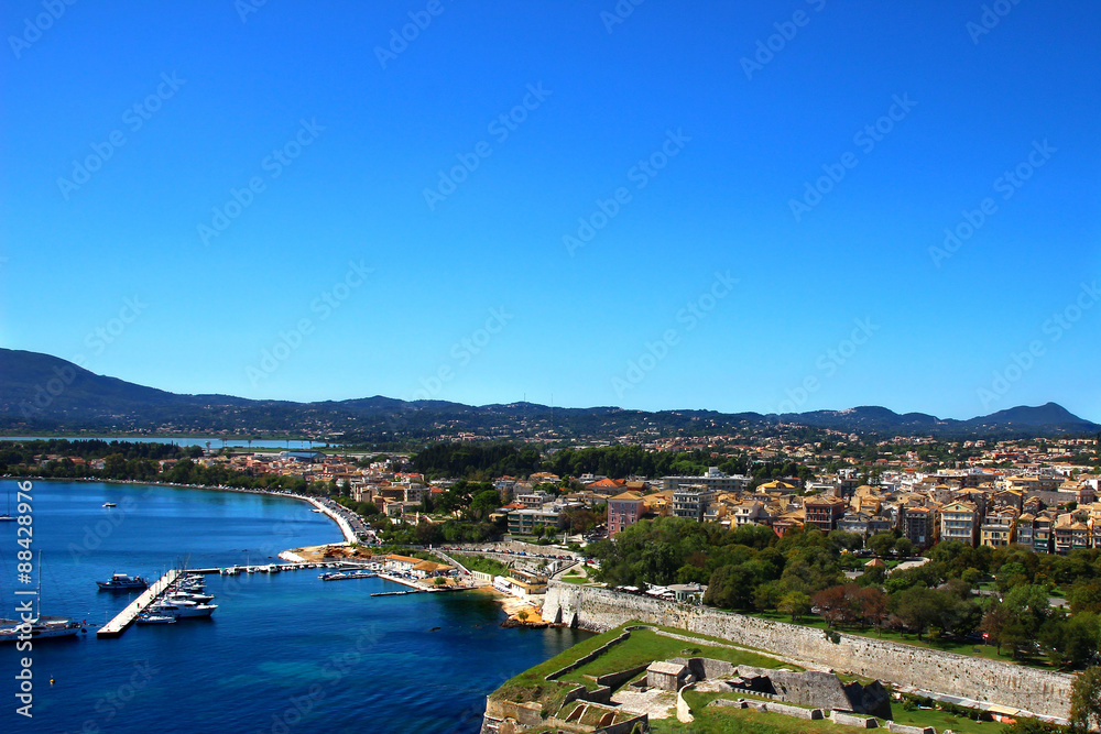 Panorama of the old town. Old town and sea view. Ionian sea
