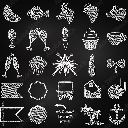 Vector Collection of Chalkboard Style Wedding or Engagement Icons