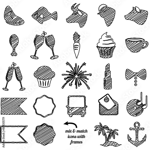 Vector Collection of Doodle and Scribble Style Wedding or Engagement Icons