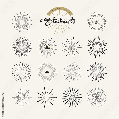 Starbursts vintage style design elements for graphic and web design. Vector light rays elements and icons.
