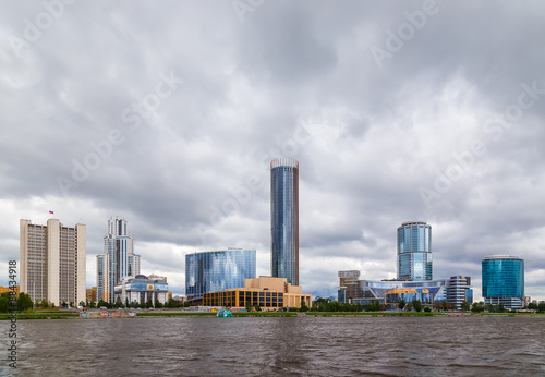 river and the quay Yekaterinburg in cloudy weather