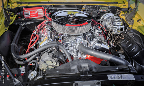 amazing closeup view of old classic retro car engine © Vit