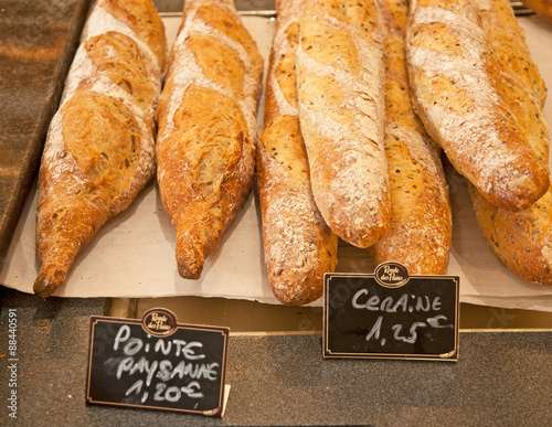 Breads in the bakery in Paris, France photo