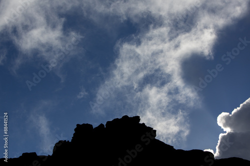 Silhouette of Cliffs, clouds and blue sky in Mount Roraima