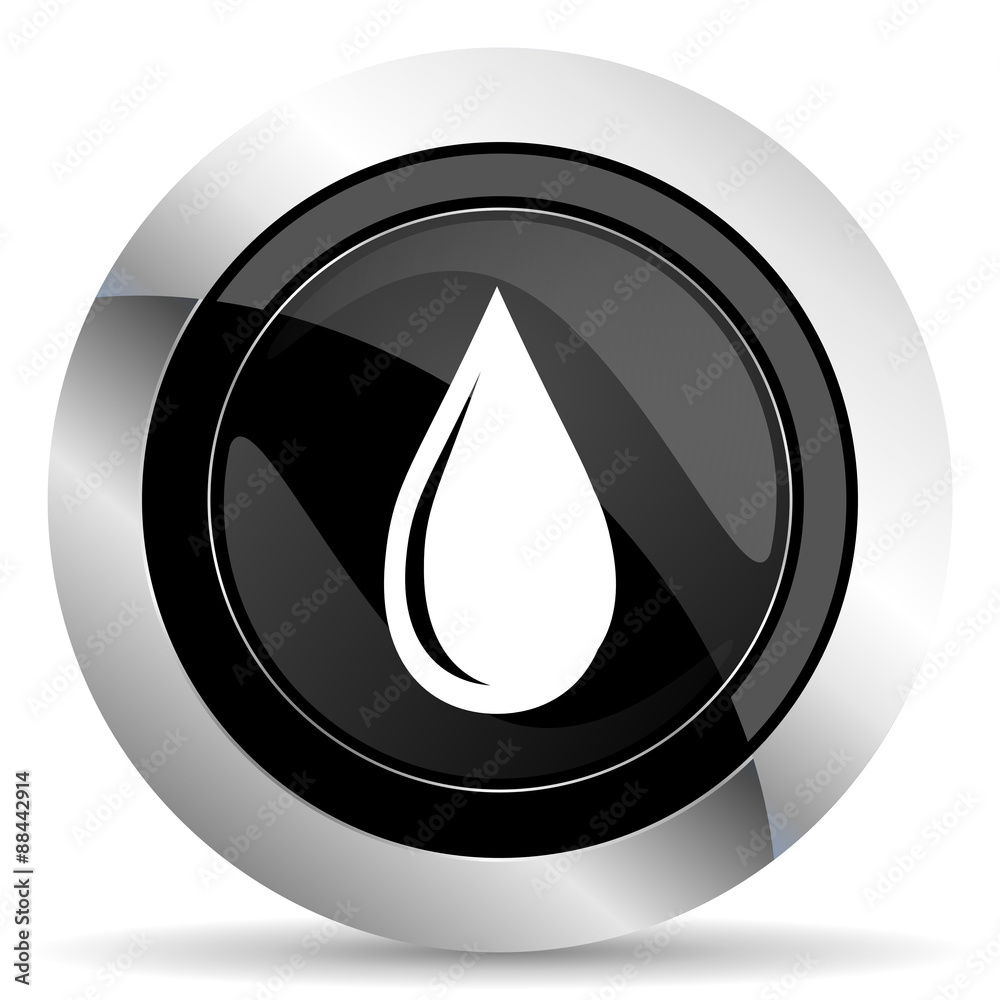 water drop icon, black chrome button water drop icon, black chrome button