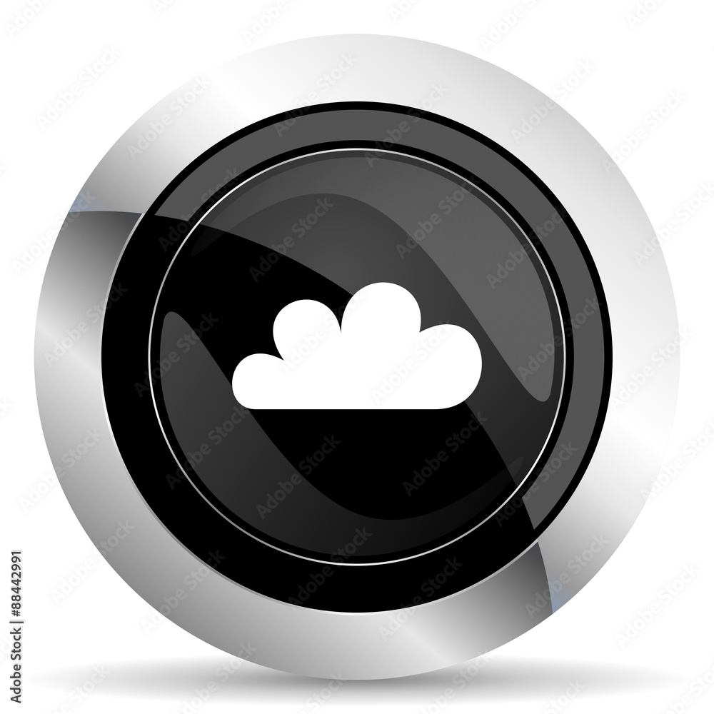 cloud icon, black chrome button, waether forecast sign cloud icon, black chrome button, waether forecast sign