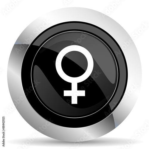 female icon, black chrome button, female gender sign