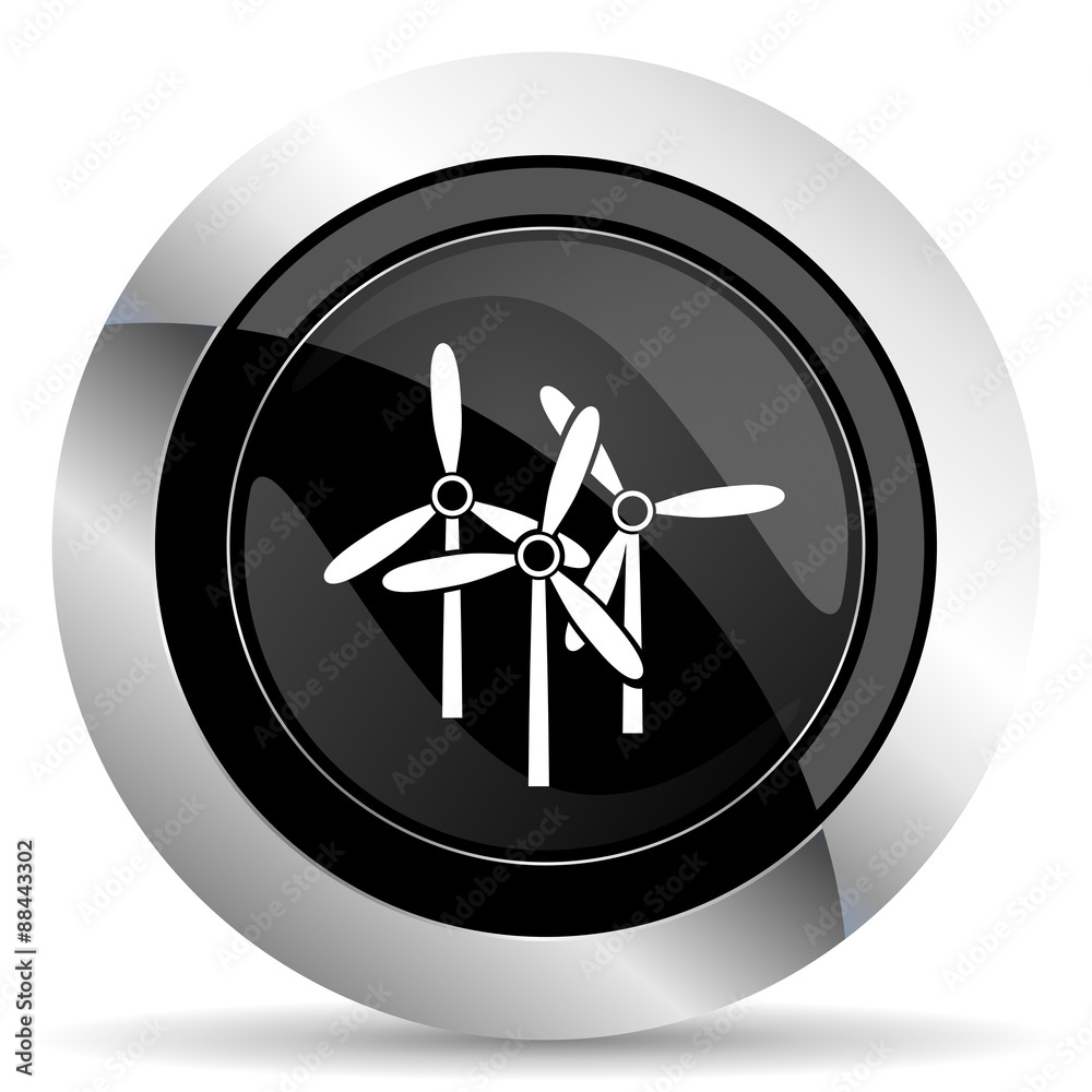 windmill icon, black chrome button, renewable energy sign windmill icon, black chrome button, renewable energy sign