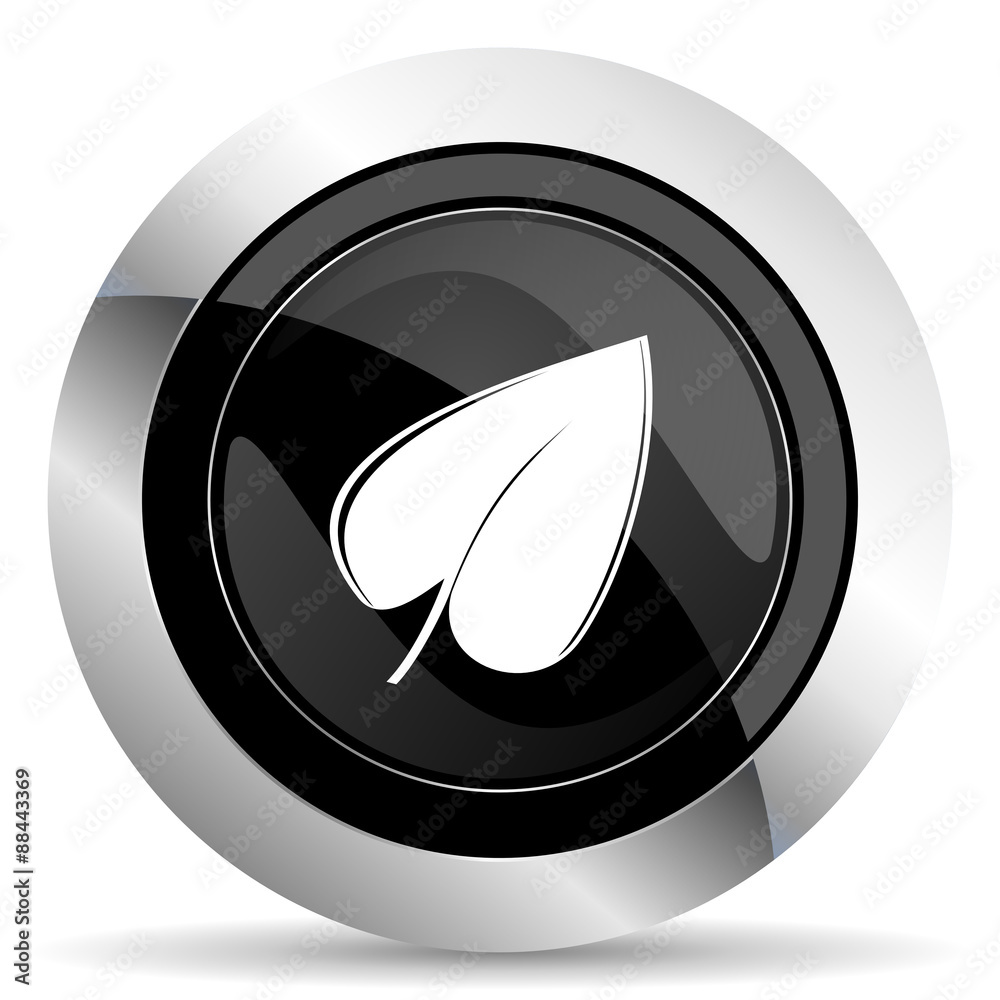 nature icon, black chrome button, leaf symbol nature icon, black chrome button, leaf symbol