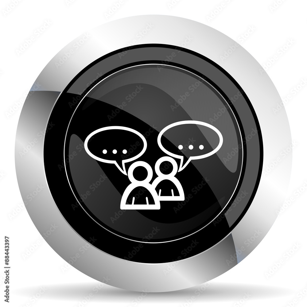 forum icon, black chrome button, chat symbol, bubble sign forum icon, black chrome button, chat symbol, bubble sign