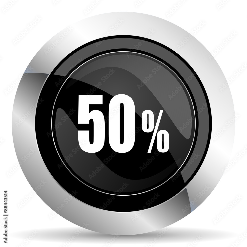 50 percent icon, black chrome button, sale sign