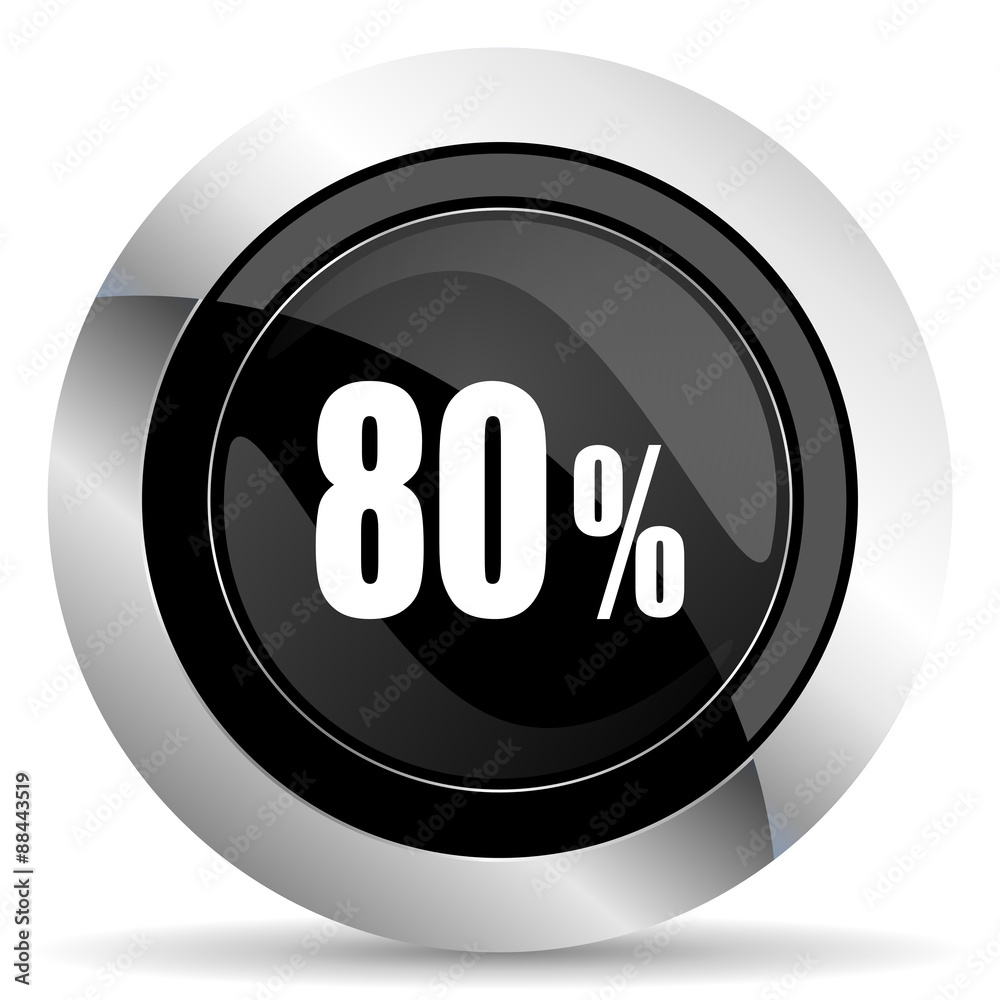 80 percent icon, black chrome button, sale sign 80 percent icon, black chrome button, sale sign