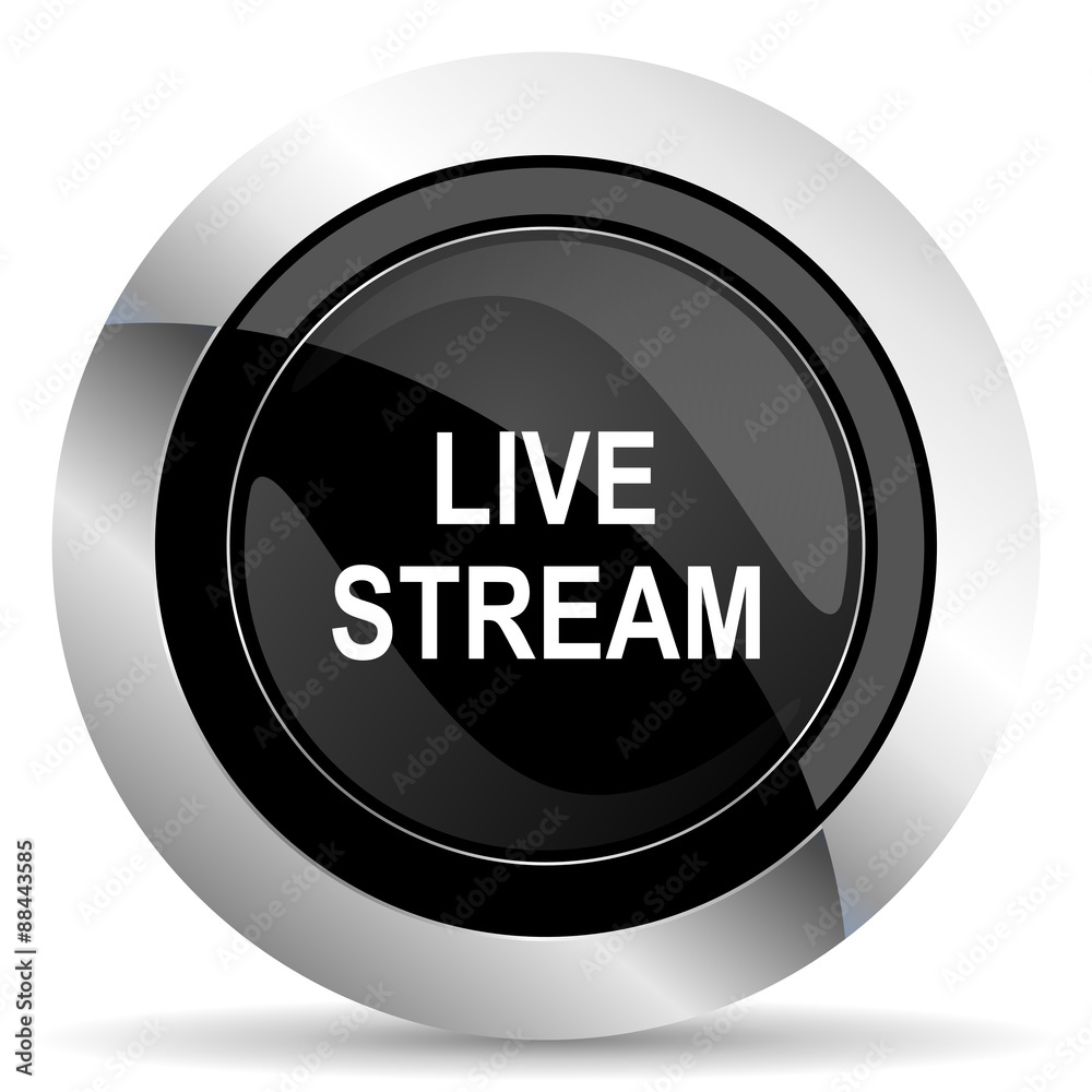live stream icon, black chrome button live stream icon, black chrome button