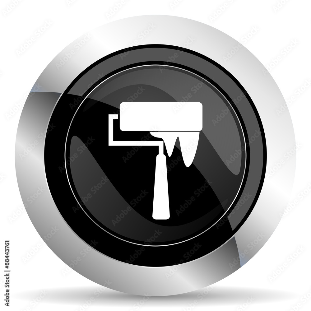 brush icon, black chrome button, paint sign brush icon, black chrome button, paint sign