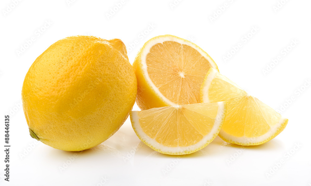 Slice of fresh lemon isolated on white background