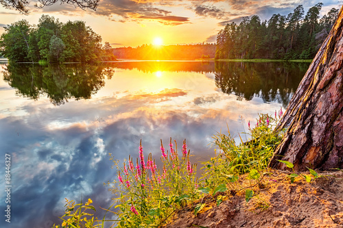 Beautiful sunset over lake