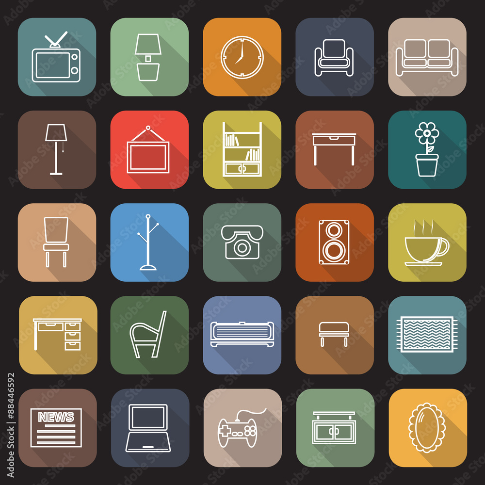 Living room line flat icons with long shadow Living room line flat icons with long shadow