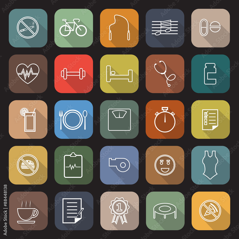 Wellness line flat icons with long shadow Wellness line flat icons with long shadow