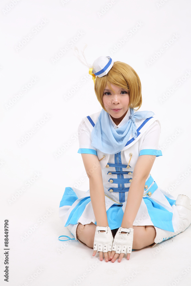 Portrait Cosplay dancing girl isolated in white background Portrait Cosplay dancing girl isolated in white background