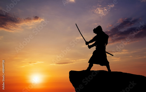 Samurai on top of mountain. Conceptual design. photo