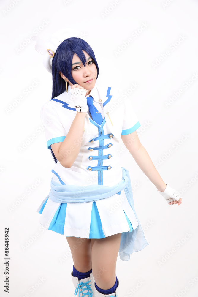 Portrait Cosplay dancing girl isolated in white background Portrait Cosplay dancing girl isolated in white background