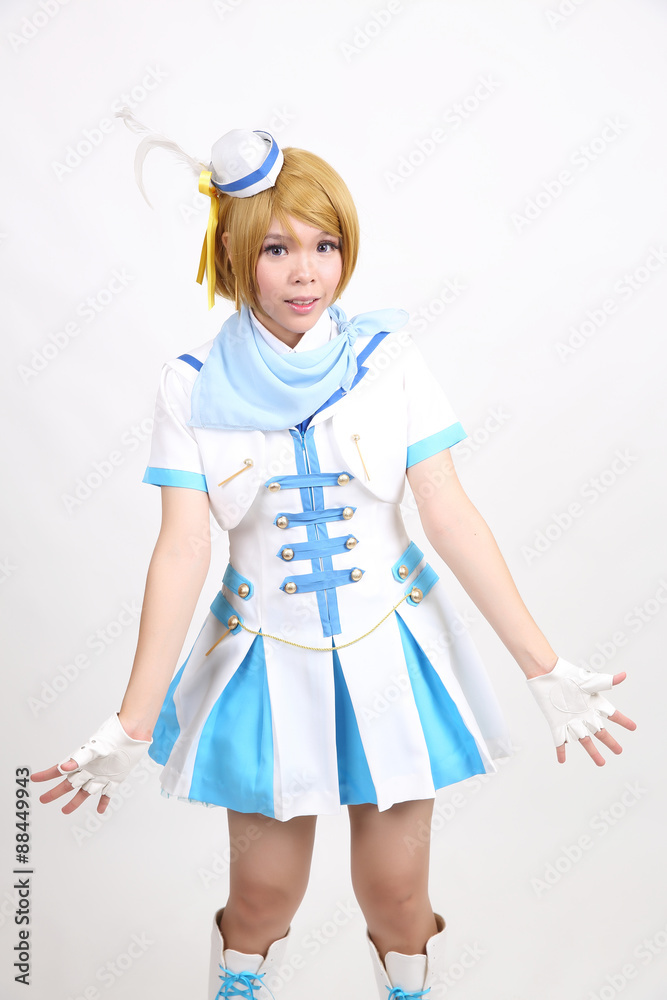 Portrait Cosplay dancing girl isolated in white background Portrait Cosplay dancing girl isolated in white background