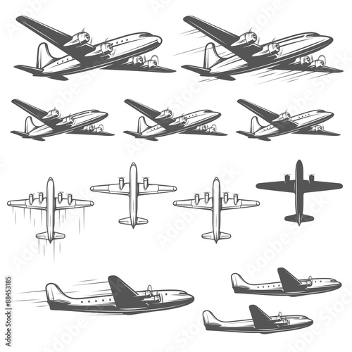 Vintage airplanes from different angles 