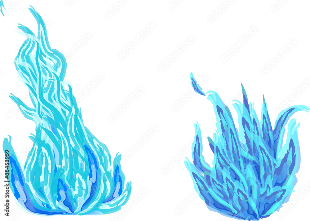 two bright blue flames on white