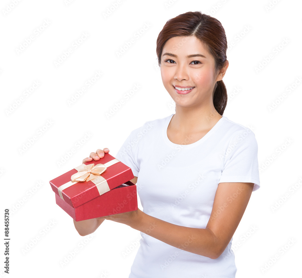 Asian woman holding with giftbox Asian woman holding with giftbox