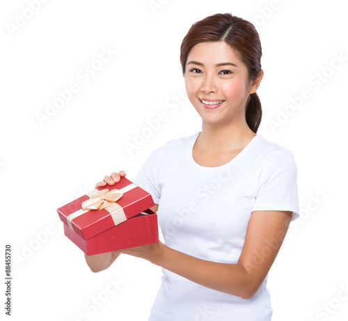 Asian woman holding with giftbox