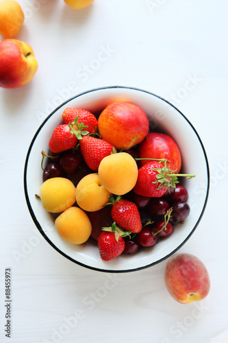 fruits in bowl, top view