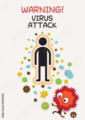 Warning Sign Virus Attack Human, Bacteria, Virus, Microbe, Pathogen Characters