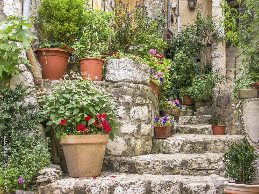 escalier provençal fleuri