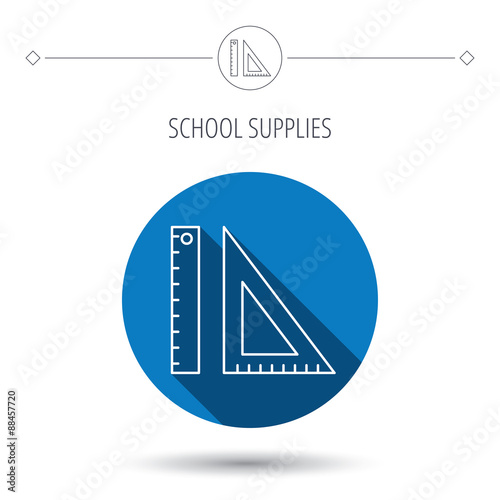 Triangular ruler icon. Straightedge sign.