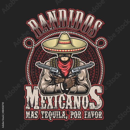 Vector illustrtion of mexican bandit print template