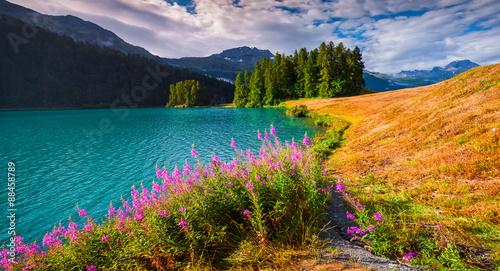 Colorful summer morning on the Champferersee lake photo