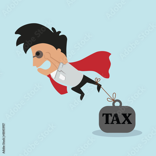 Businessman and tax burden. Vector flat illustration
