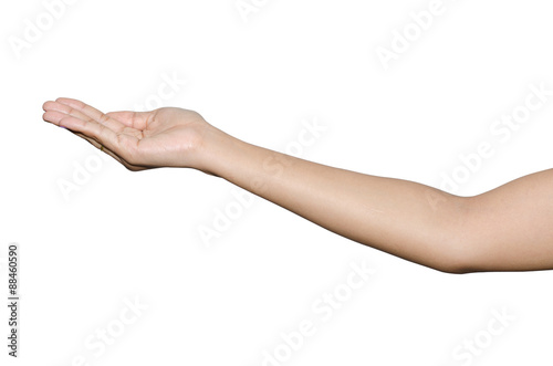 empty female woman hand holding on white background.