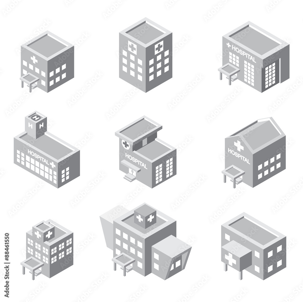 isometric hospital building icon