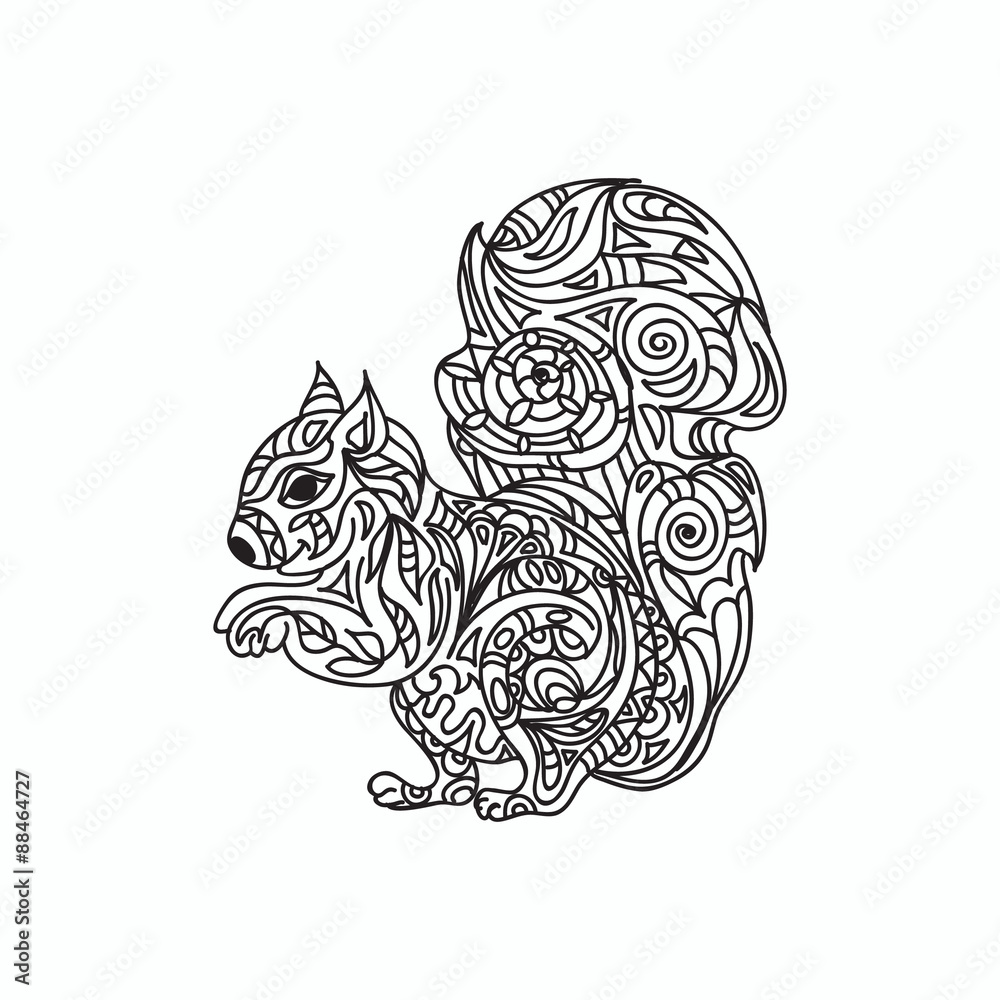 Squirrel coloring page Stock Illustration | Adobe Stock
