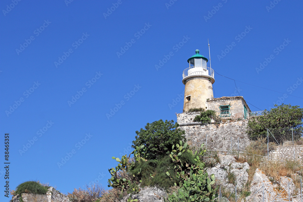 lighthouse old fortress Corfu island Greece lighthouse old fortress Corfu island Greece