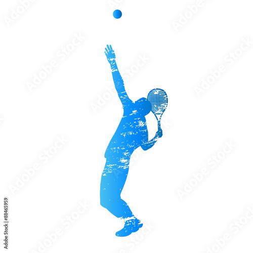 Scratched vector silhouette serving tennis player