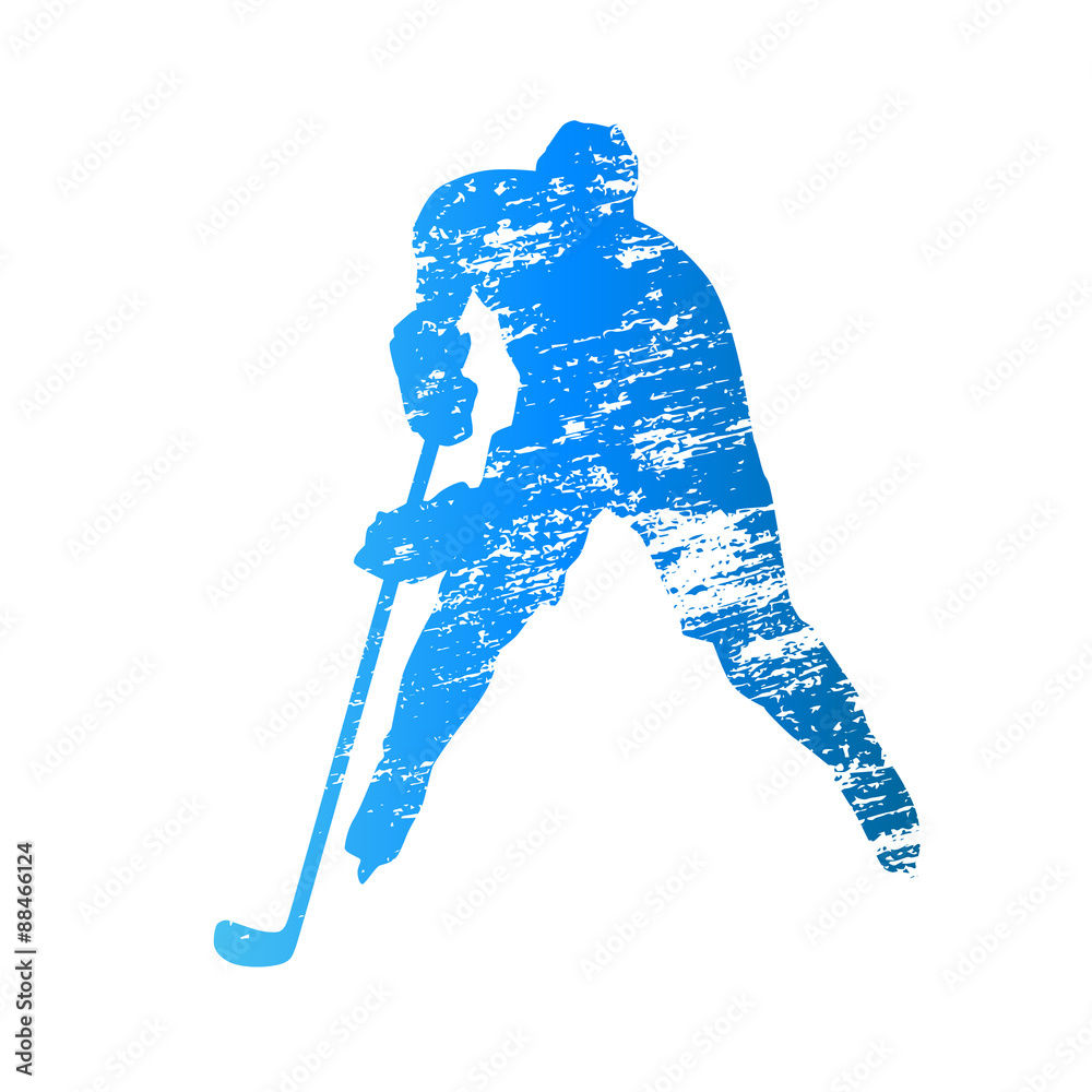 Fototapeta premium Scratched vector silhouette ice hockey player