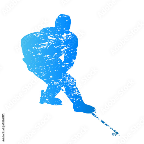 Scratched vector silhouette ice hockey player