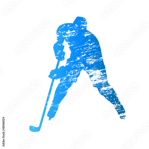 Scratched vector silhouette ice hockey player