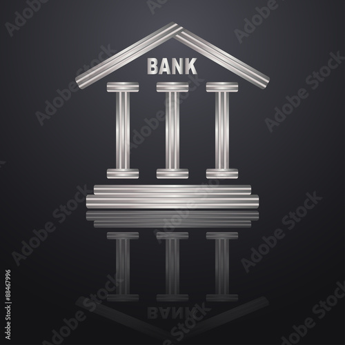 Financial institution with a coin on a black background. The symbol of the banking system. Bank logo.