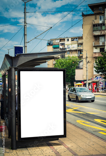 Blank billboard on bus station