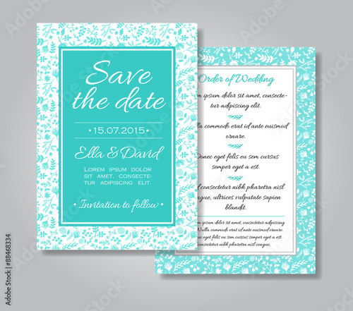 Bild auf Leinwand Vector wedding invitation card set with floral background in tif