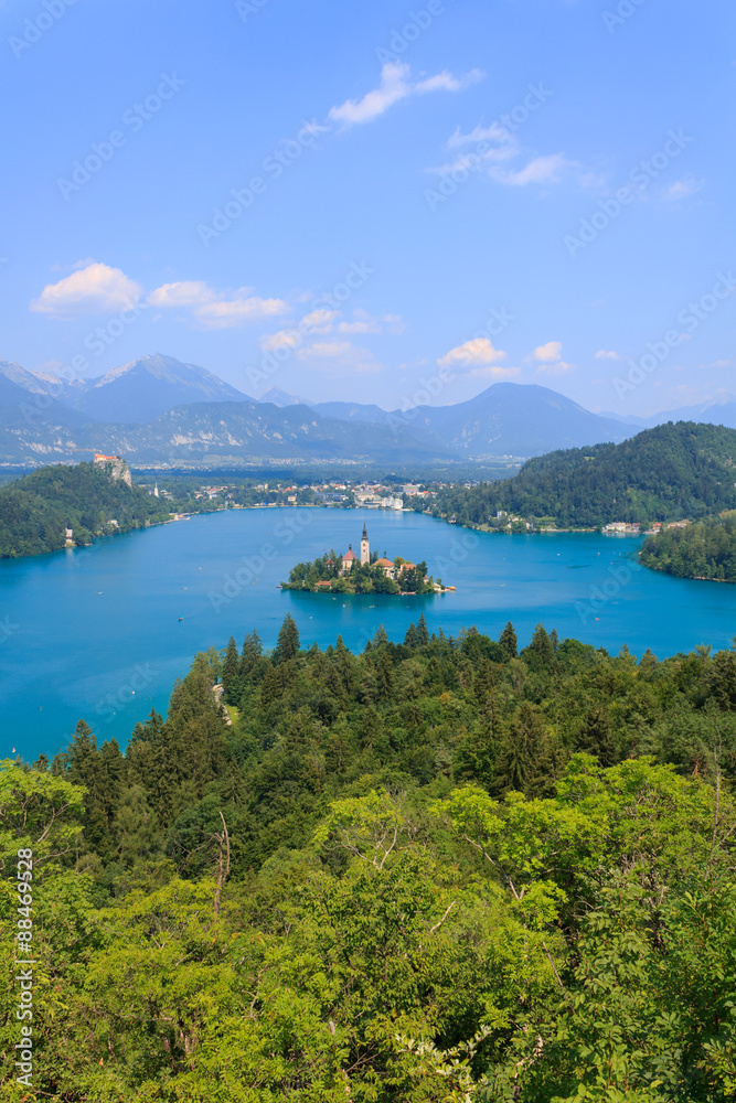 Lake Bled and the island with the church summer